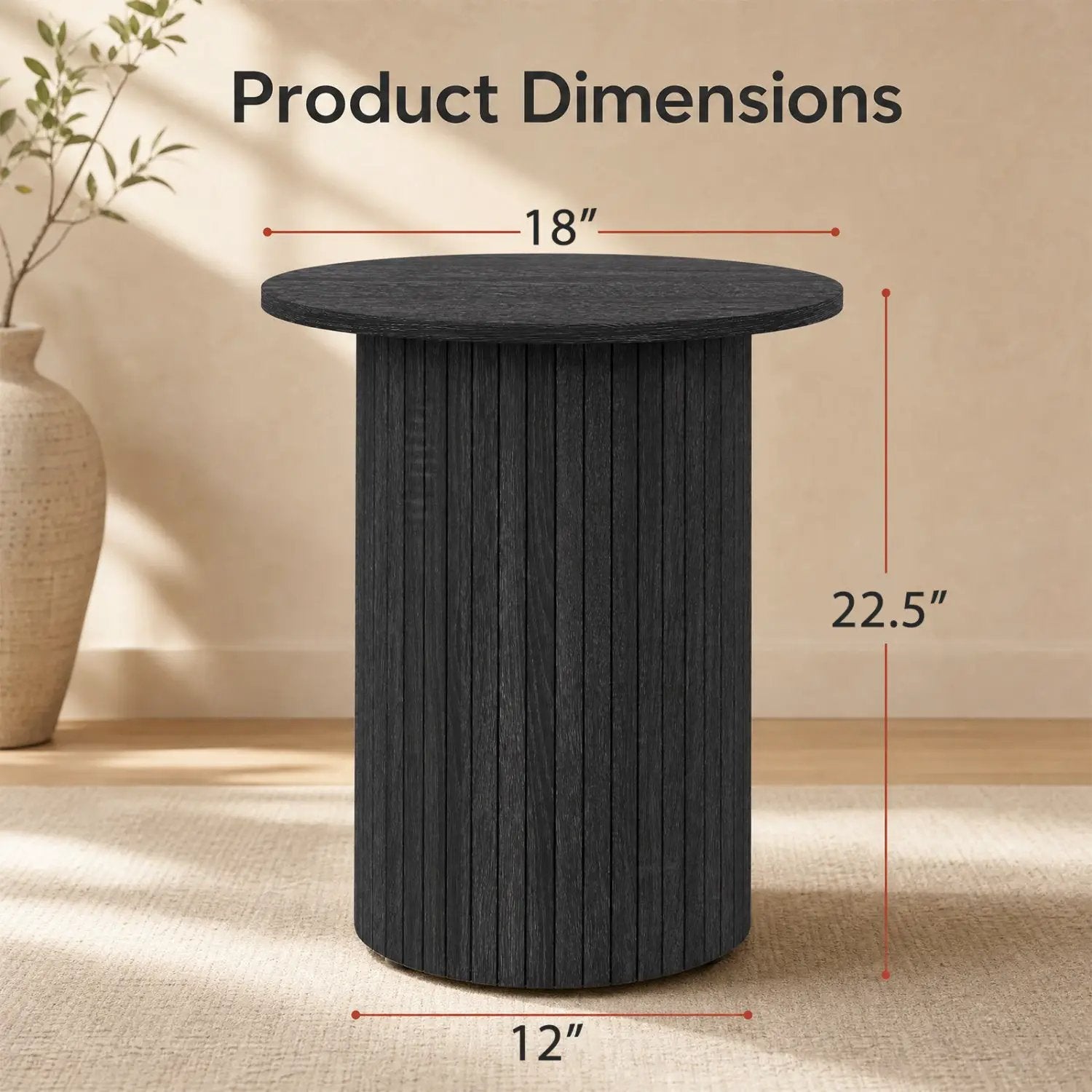 18" Round Fluted Side Table with Pedestal Drum Base by DirectDeals