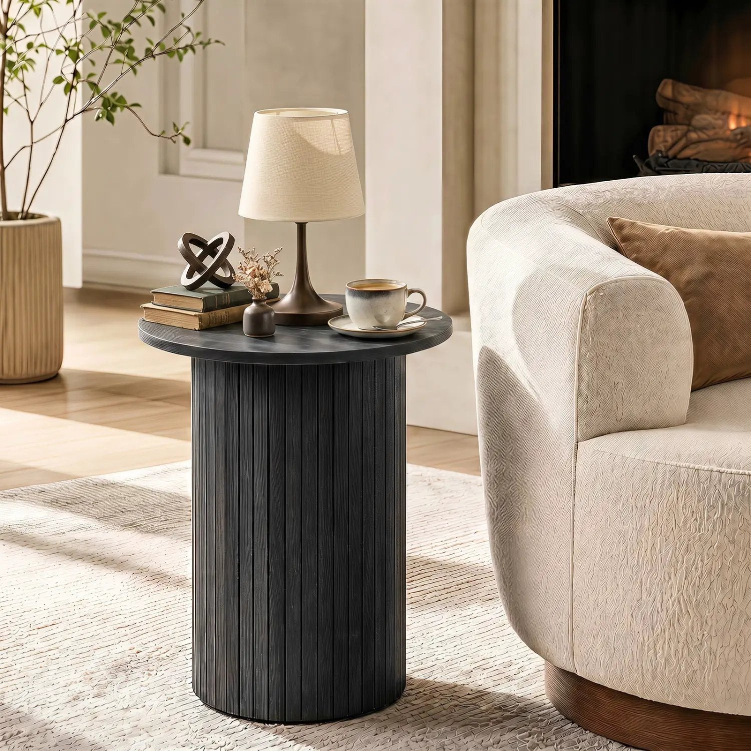 18" Round Fluted Side Table with Pedestal Drum Base by DirectDeals