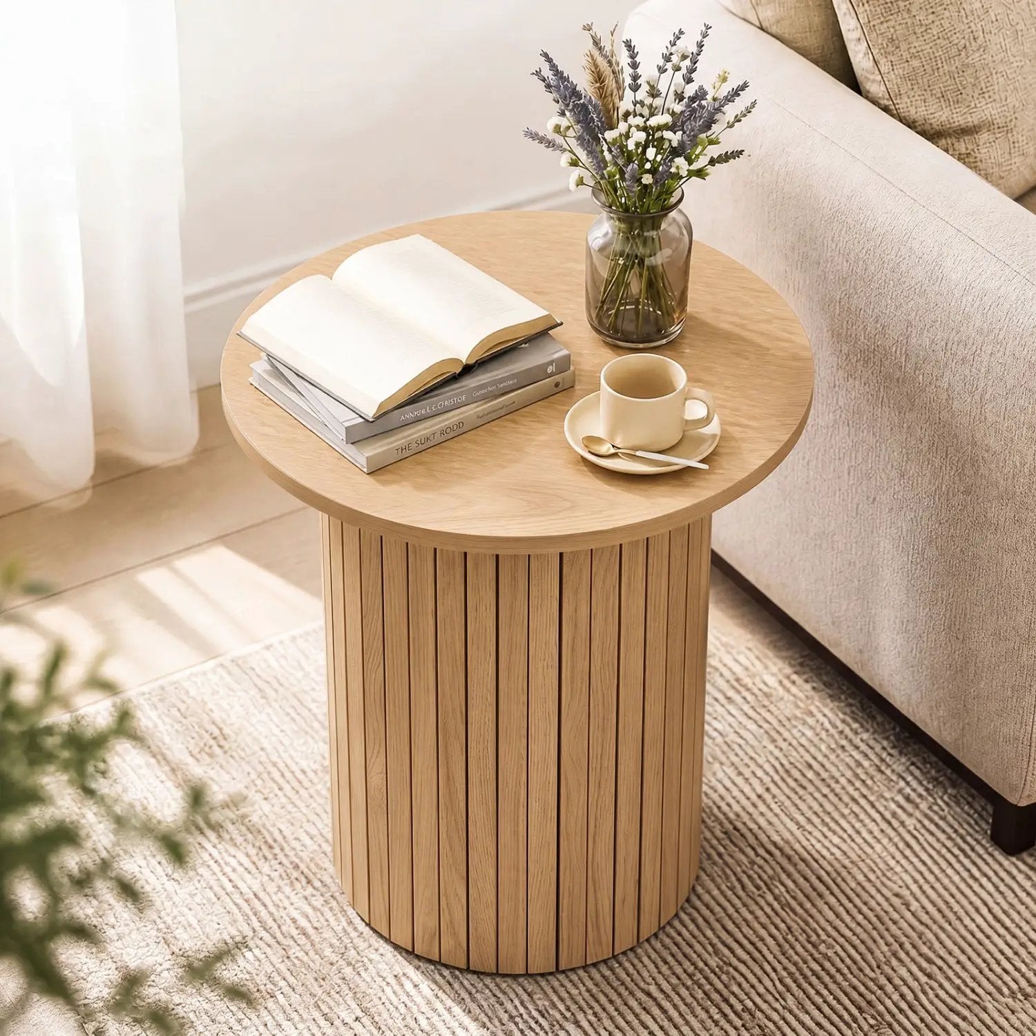 18" Round Fluted Side Table with Pedestal Drum Base by DirectDeals