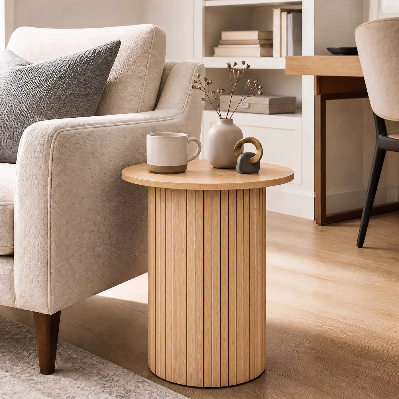 18" Round Fluted Side Table with Pedestal Drum Base by DirectDeals
