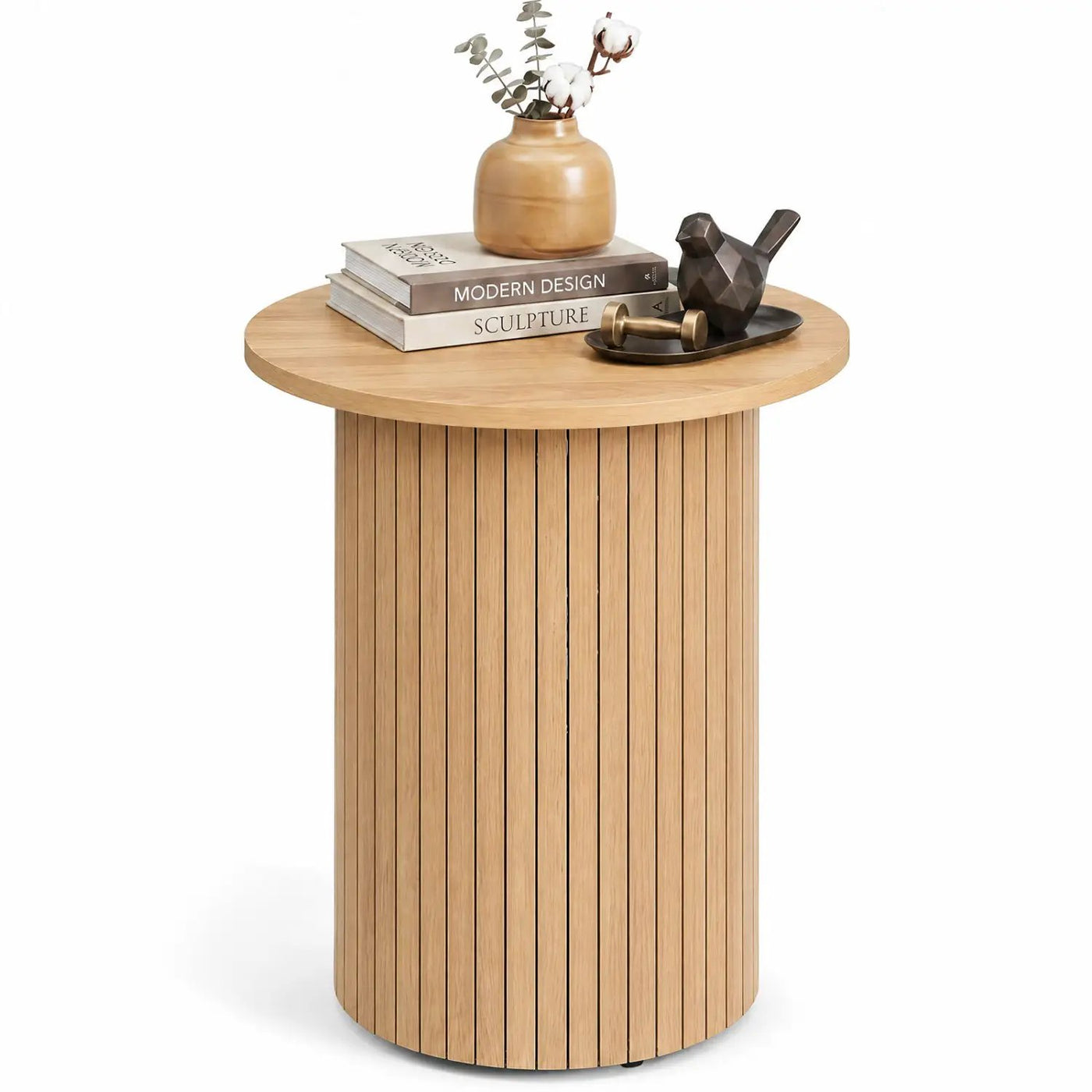 18" Round Fluted Side Table with Pedestal Drum Base by DirectDeals