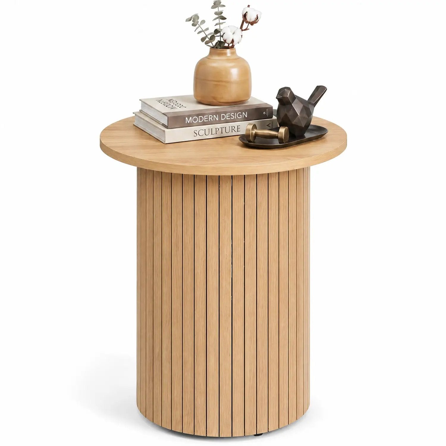 18" Round Fluted Side Table with Pedestal Drum Base by DirectDeals