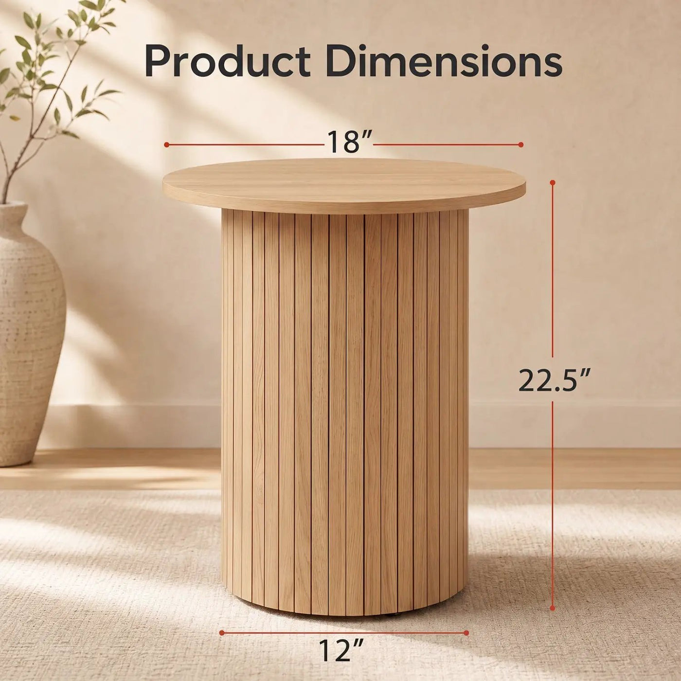 18" Round Fluted Side Table with Pedestal Drum Base by DirectDeals