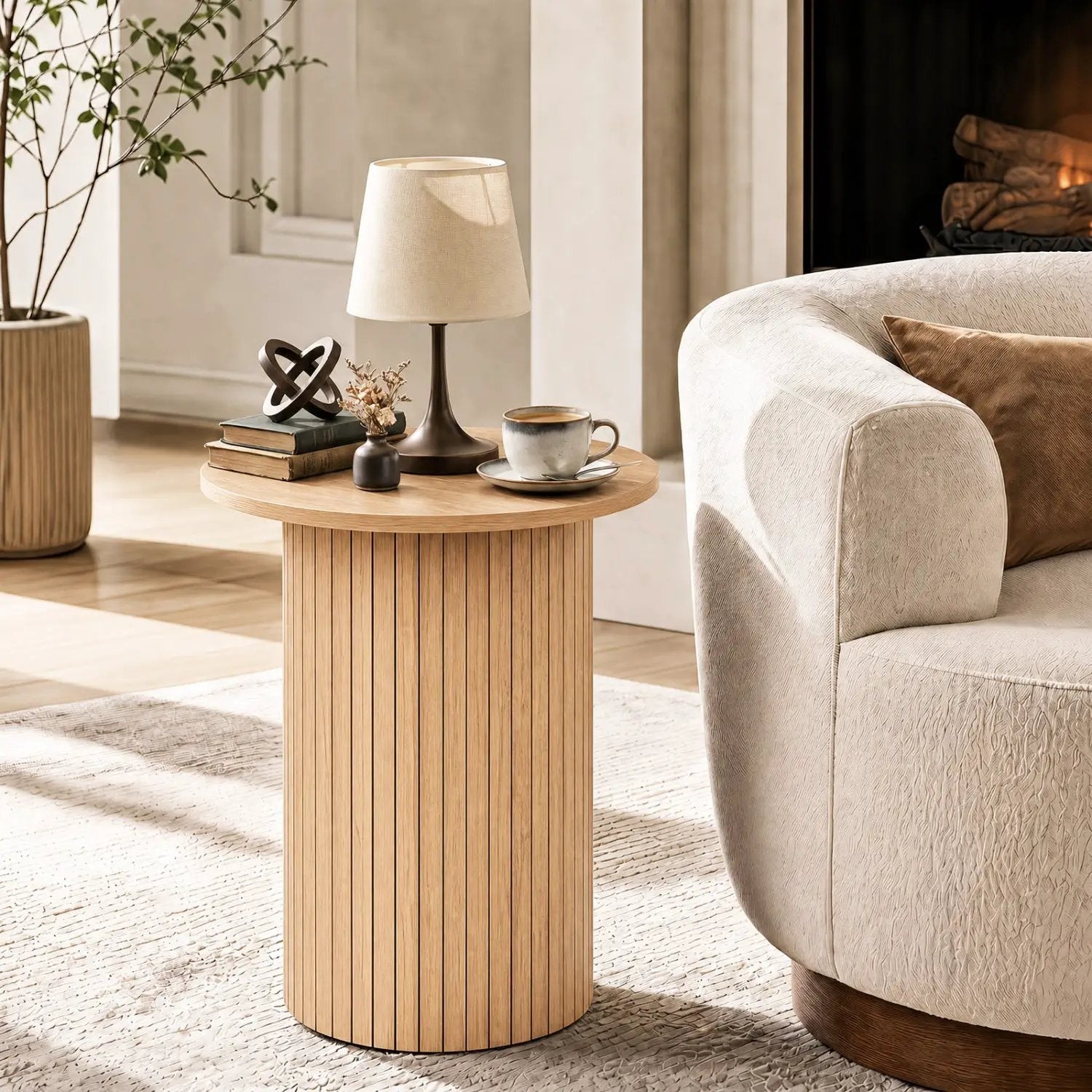 18" Round Fluted Side Table with Pedestal Drum Base by DirectDeals