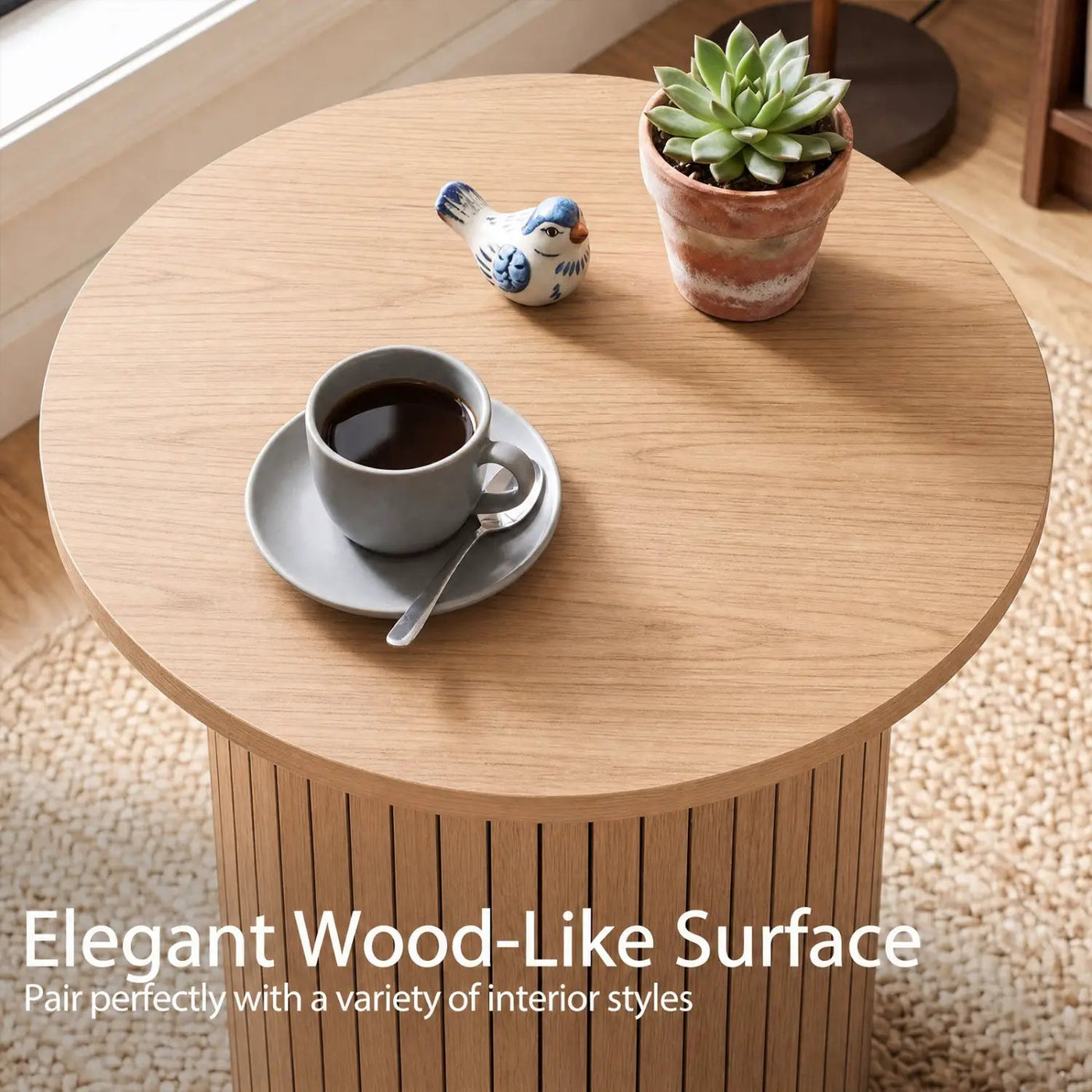 18" Round Fluted Side Table with Pedestal Drum Base by DirectDeals