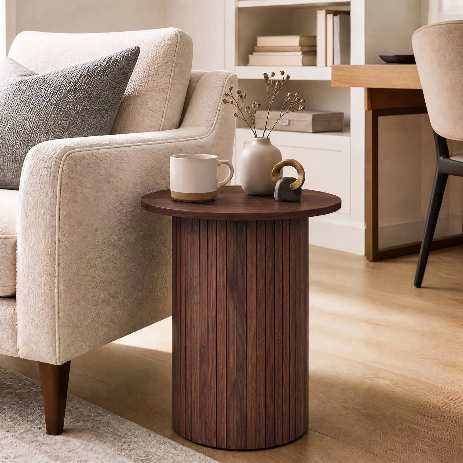 18" Round Fluted Side Table with Pedestal Drum Base by DirectDeals