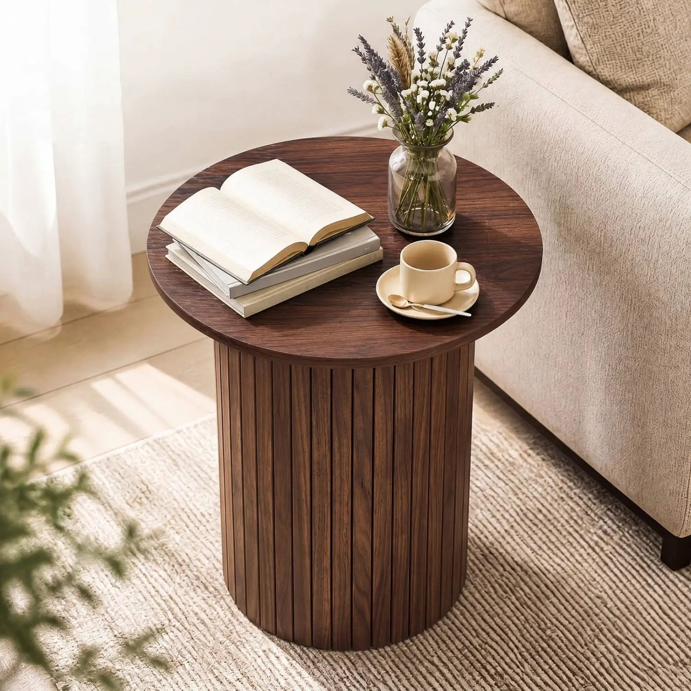18" Round Fluted Side Table with Pedestal Drum Base by DirectDeals