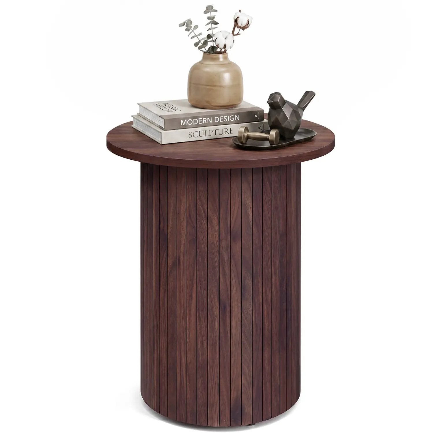 18" Round Fluted Side Table with Pedestal Drum Base by DirectDeals