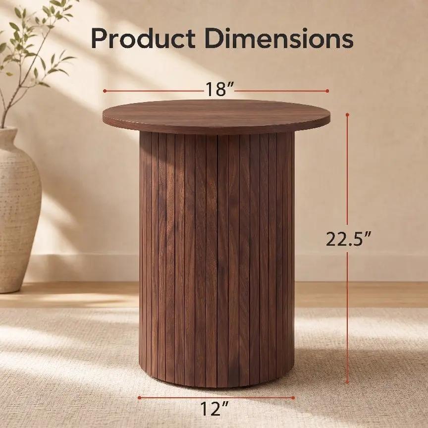 18" Round Fluted Side Table with Pedestal Drum Base by DirectDeals