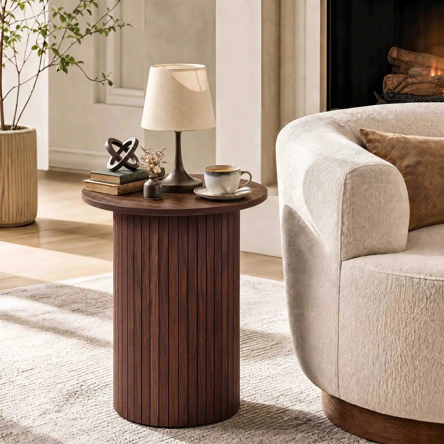 18" Round Fluted Side Table with Pedestal Drum Base by DirectDeals