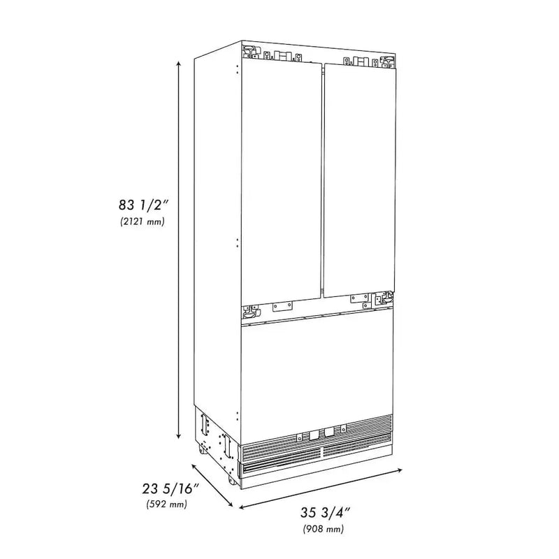 ZLINE 36" Panel Ready Built-In Bottom Freezer Refrigerator,Water Dispenser, Ice Maker,Graphite Gray, Champagne Bronze GRBIVZ-36-CB by Farmhouse Kitchen and Bath