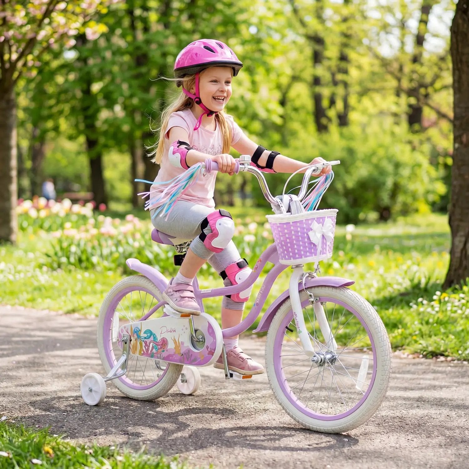18-Inch Kids Bike Adjustable with Basket and Streamers Purple - Princess of the Sea Theme by DirectDeals