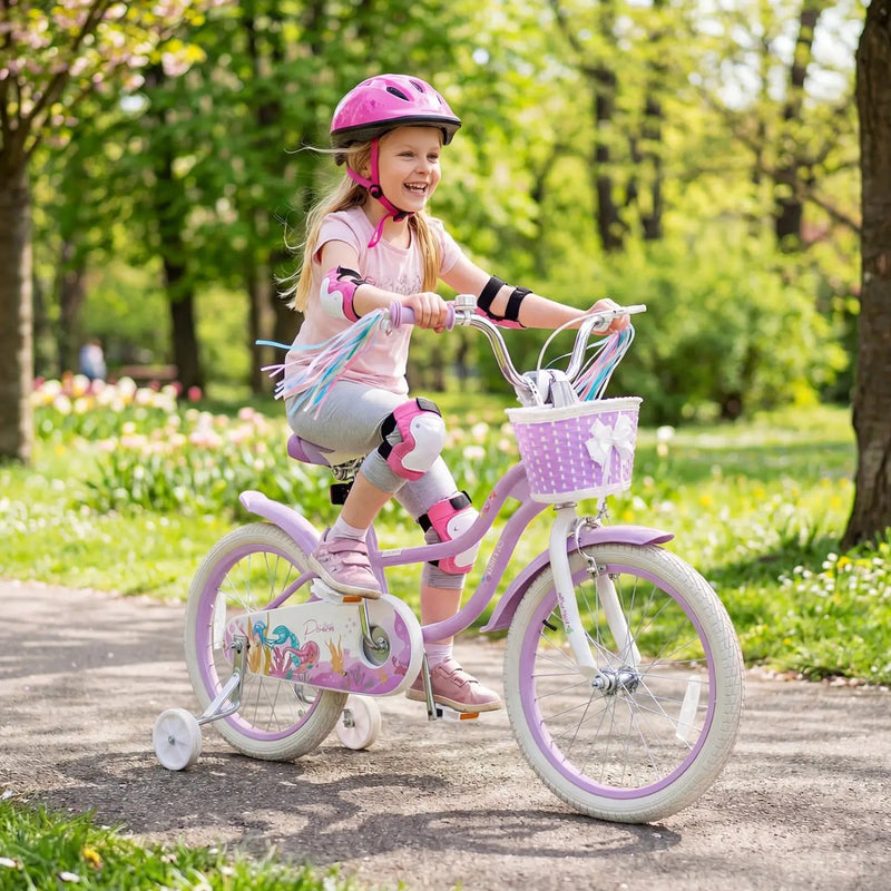 18-Inch Kids Bike Adjustable with Basket and Streamers Purple - Princess of the Sea Theme by DirectDeals