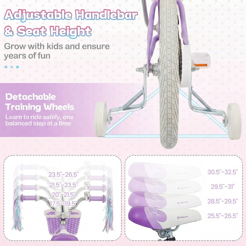 18-Inch Kids Bike Adjustable with Basket and Streamers Purple - Princess of the Sea Theme by DirectDeals