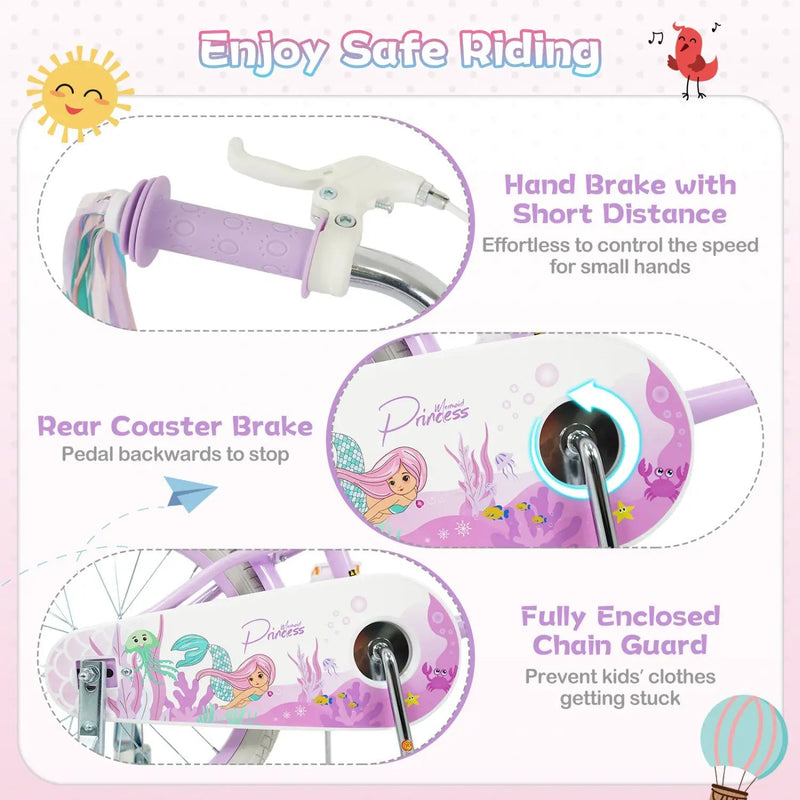18-Inch Kids Bike Adjustable with Basket and Streamers Purple - Princess of the Sea Theme by DirectDeals