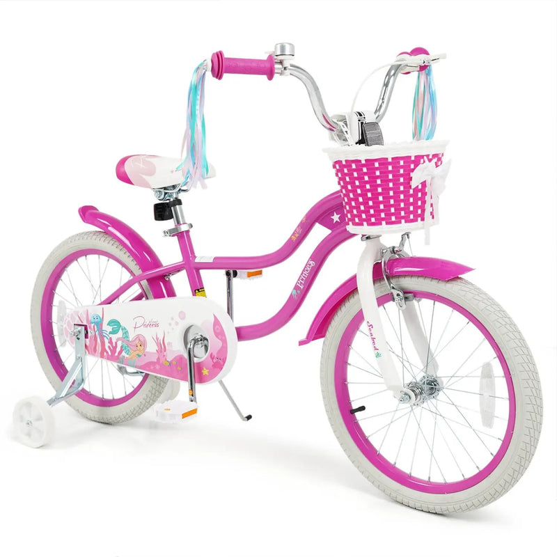 Kids Bike 18-Inch with Training Wheels and Basket Rose Red by DirectDeals