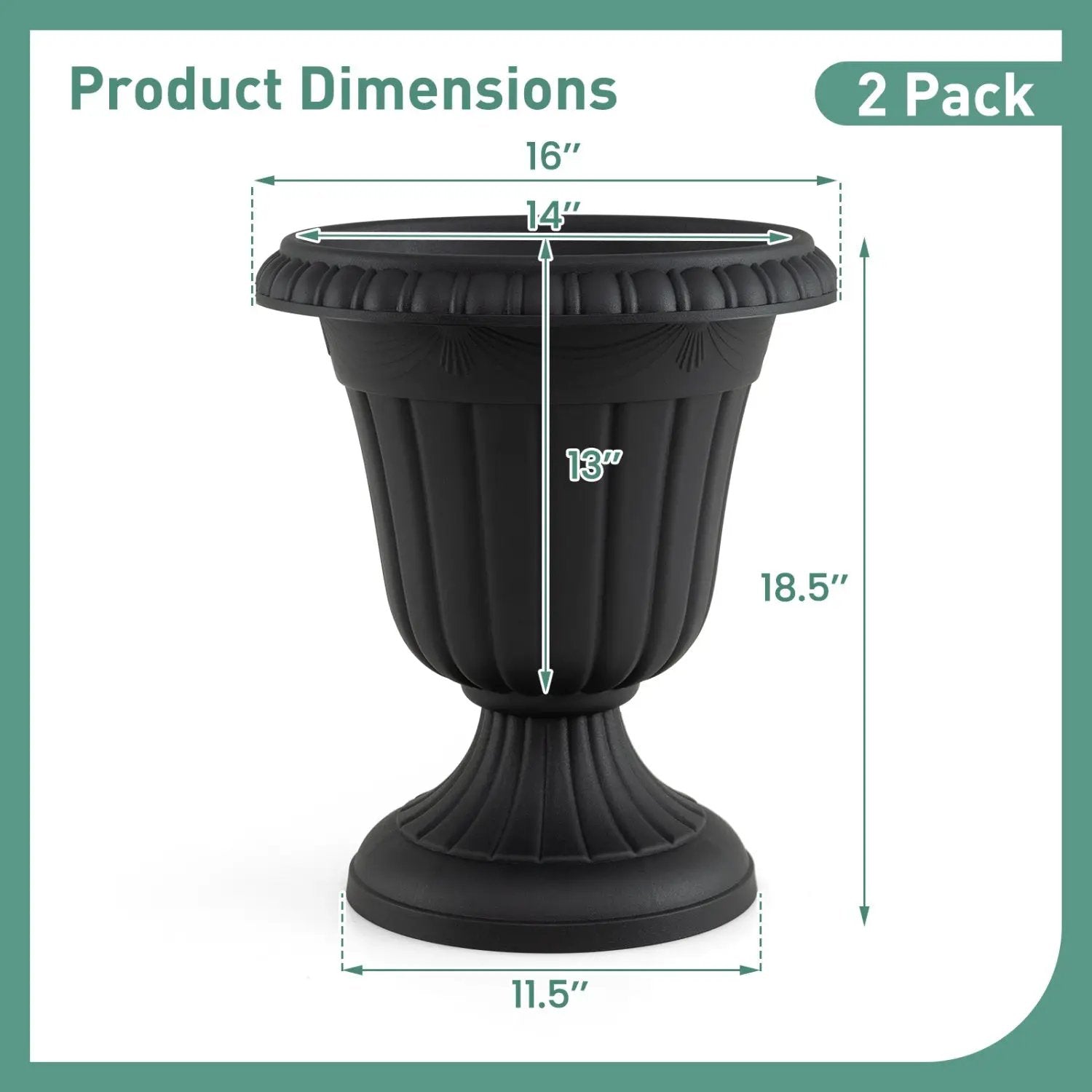 18-Inch Tall Urn Planters Set of 2 with Pedestal Base by DirectDeals