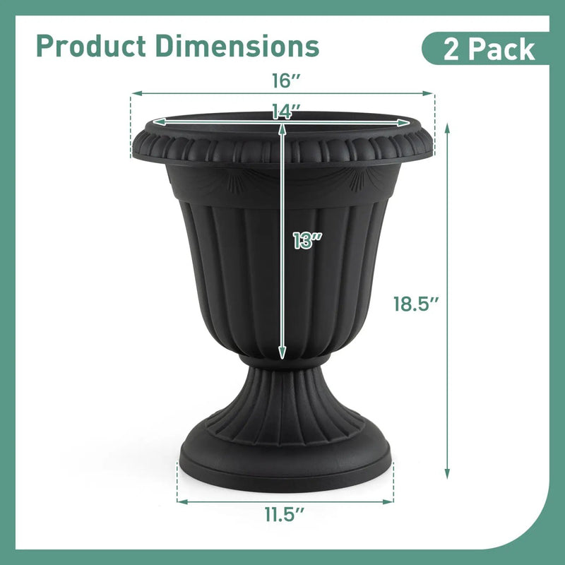18-Inch Tall Urn Planters Set of 2 with Pedestal Base by DirectDeals