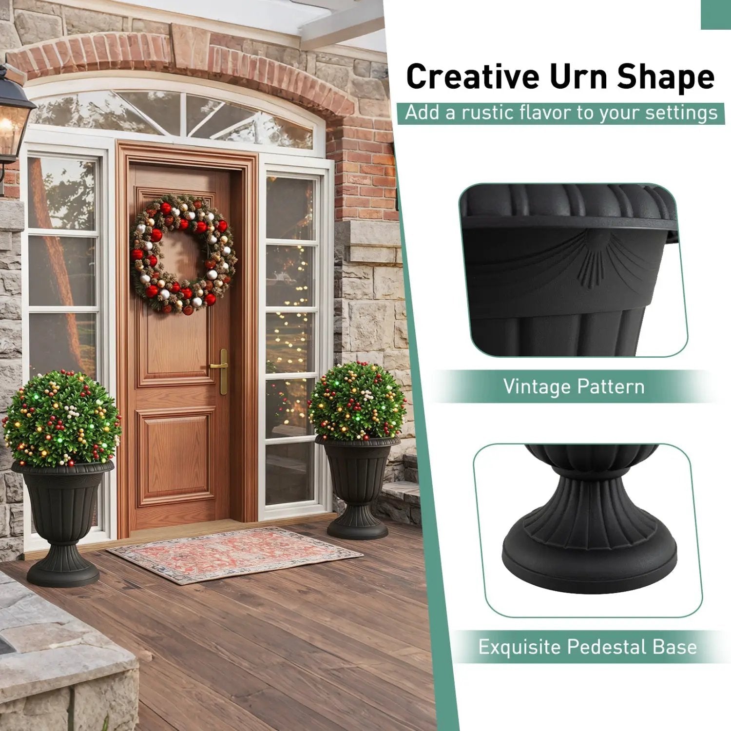 18-Inch Tall Urn Planters Set of 2 with Pedestal Base by DirectDeals
