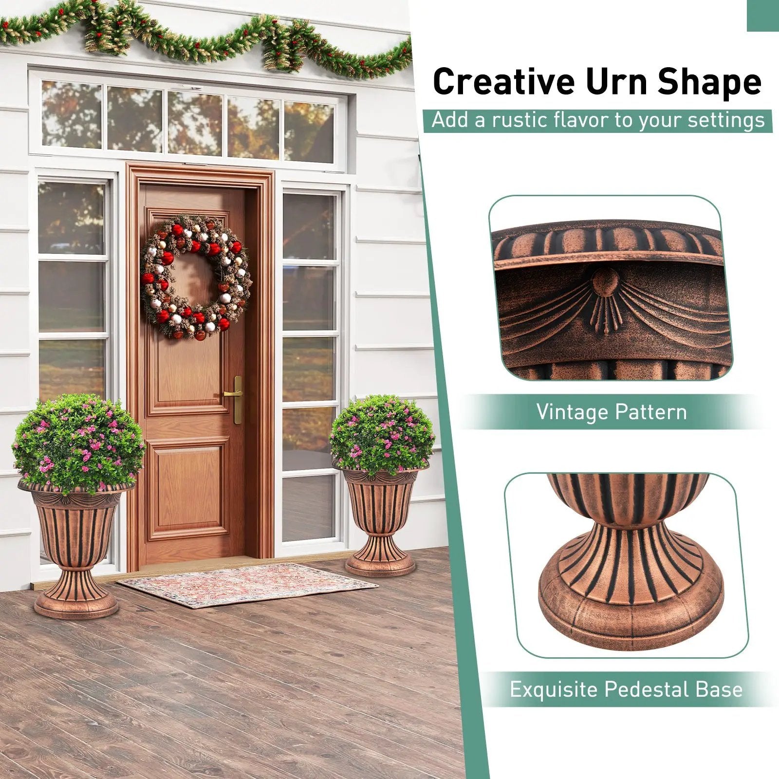 18 inch Tall Vintage Planters Set of 2 with Pedestal Base and Pre-marked Drain Hole by DirectDeals