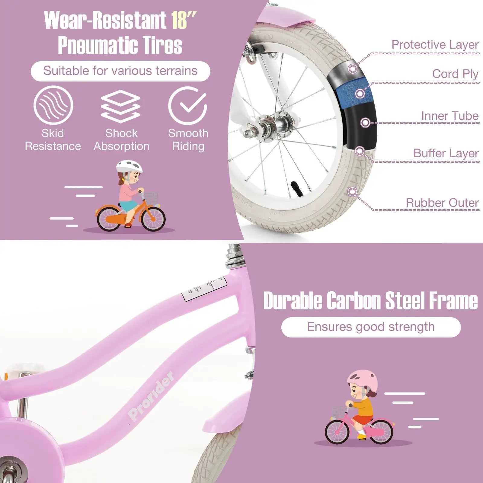 Children Bicycle with Front Handbrake and Rear Coaster Brake-Purple by DirectDeals