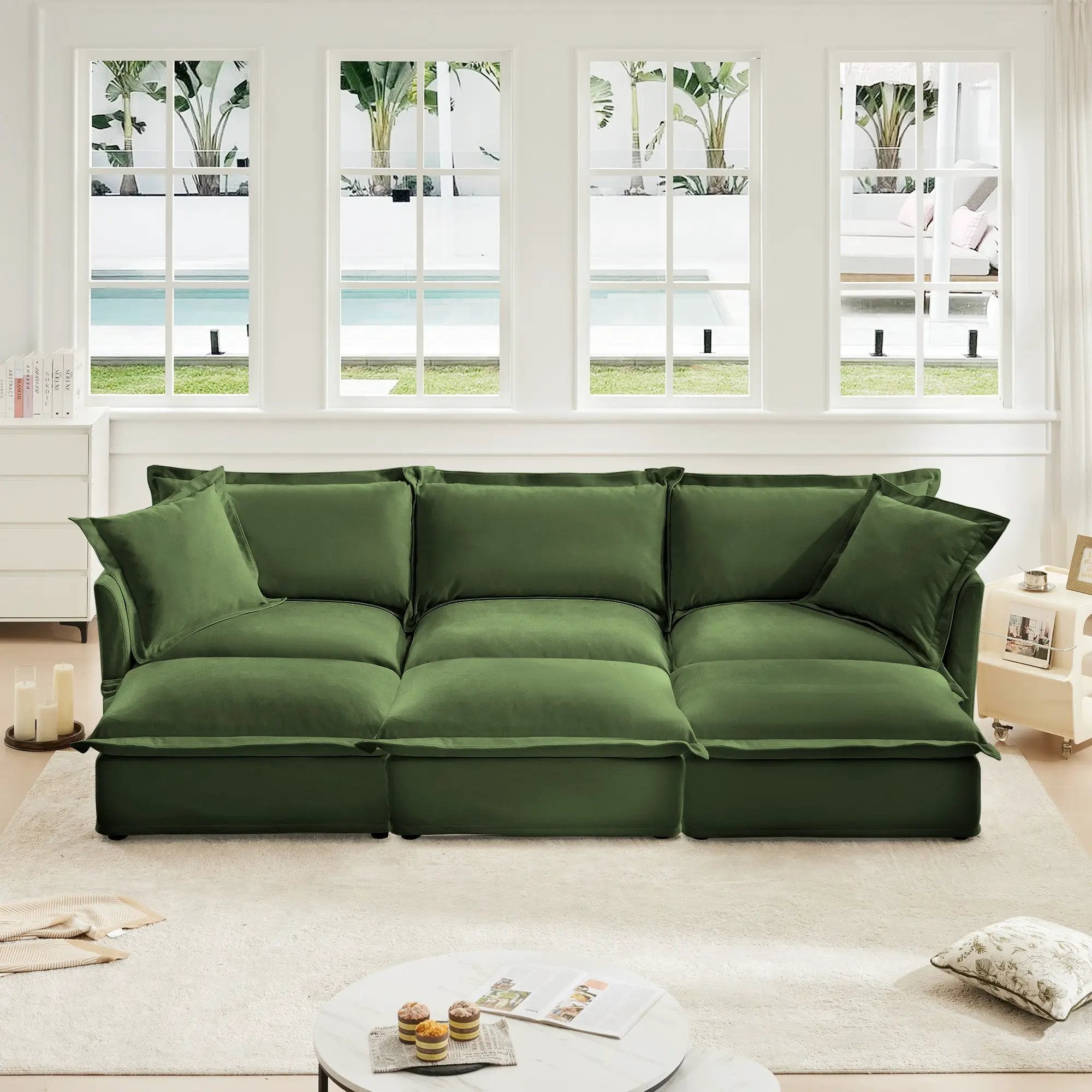 Chenille 3-Seat Slipcovered Sofa with Ottomans by HouseOfZazla