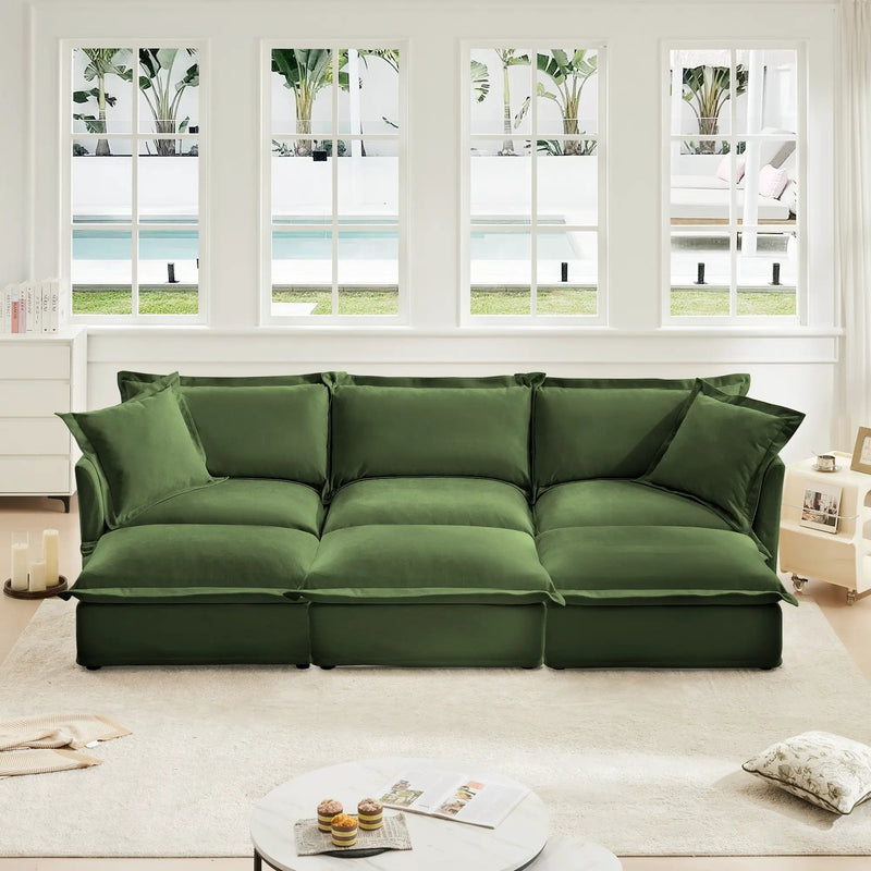 Chenille 3-Seat Slipcovered Sofa with Ottomans by HouseOfZazla