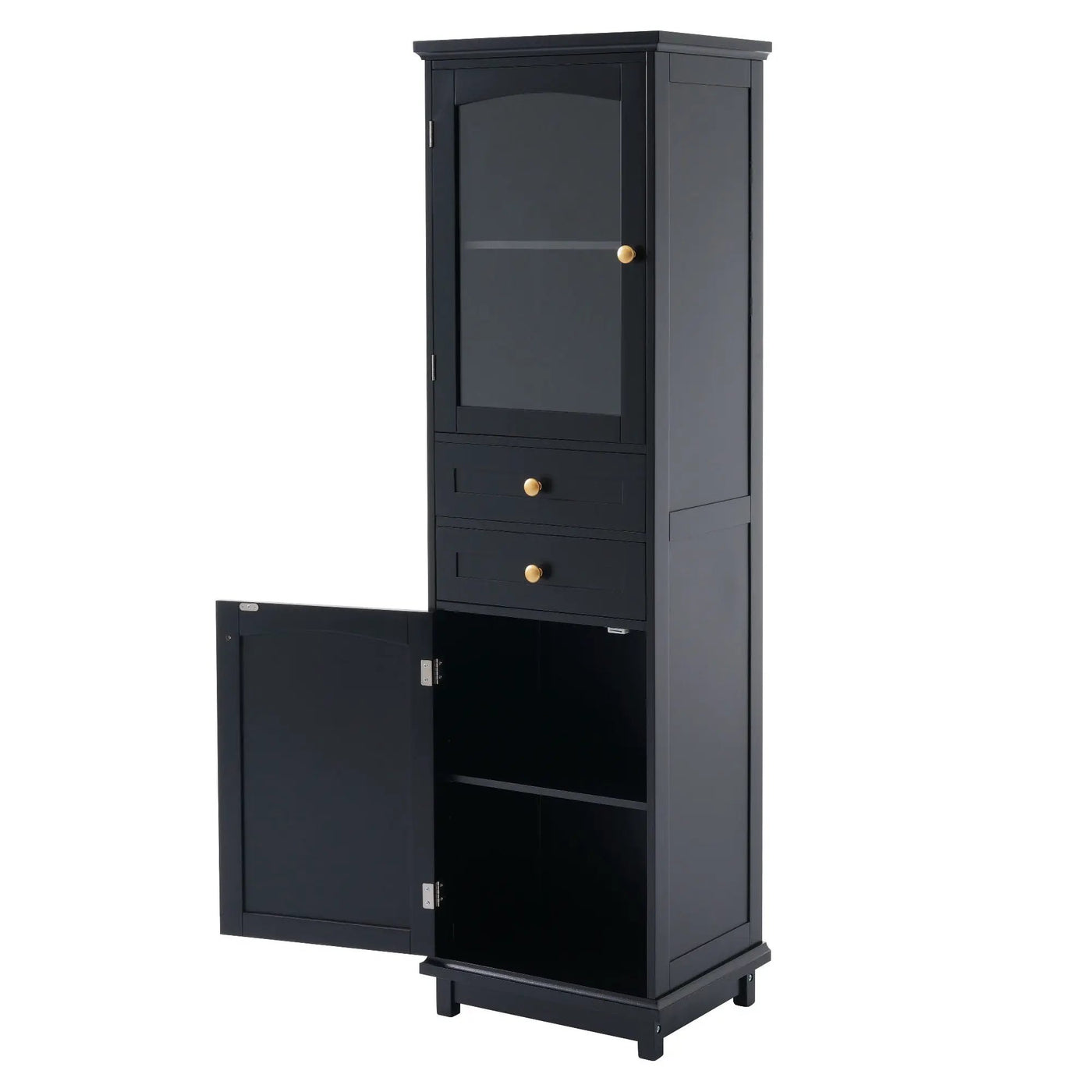 Tall Bathroom Storage Cabinet With Glass Doors, Free-Standing, Two Drawers, And Adjustable Shelves, Board, Painted Perfect For Displaying Your Favorite Items by HouseOfZazla
