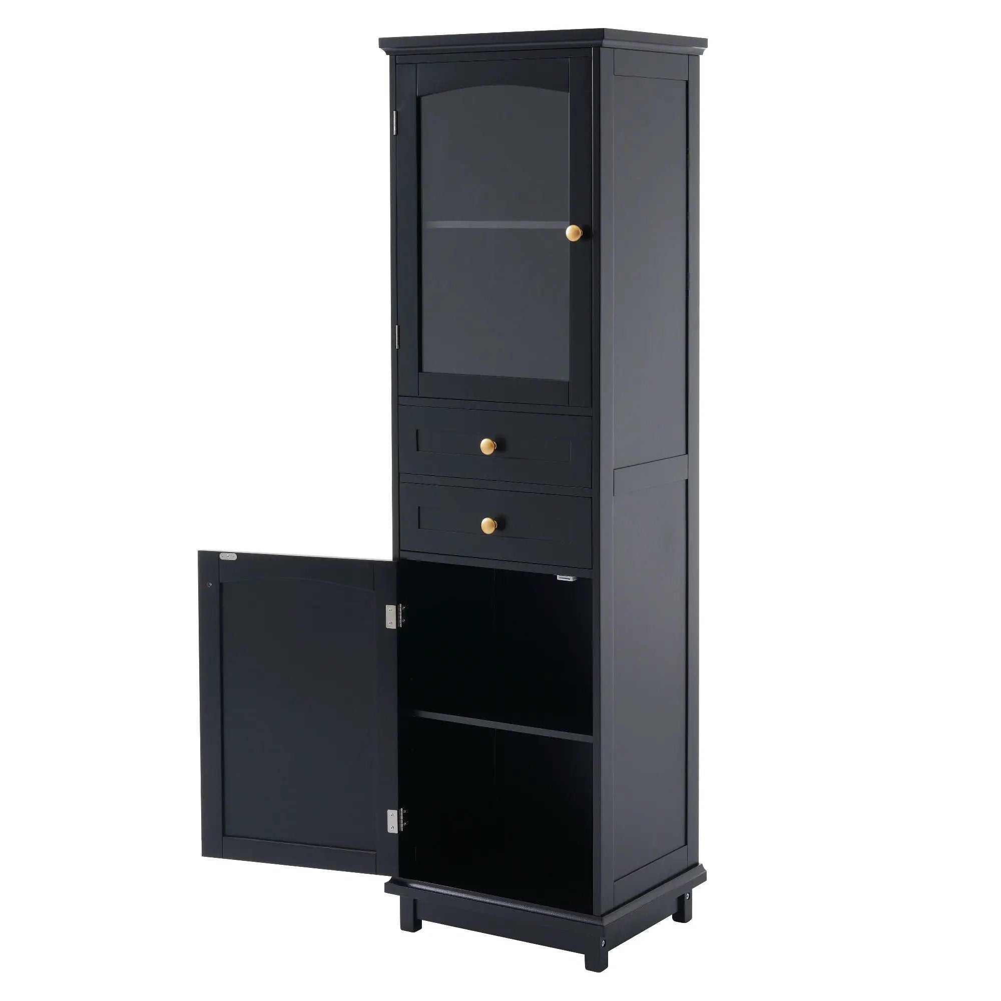 Tall Bathroom Storage Cabinet With Glass Doors, Free-Standing, Two Drawers, And Adjustable Shelves, Board, Painted Perfect For Displaying Your Favorite Items by HouseOfZazla