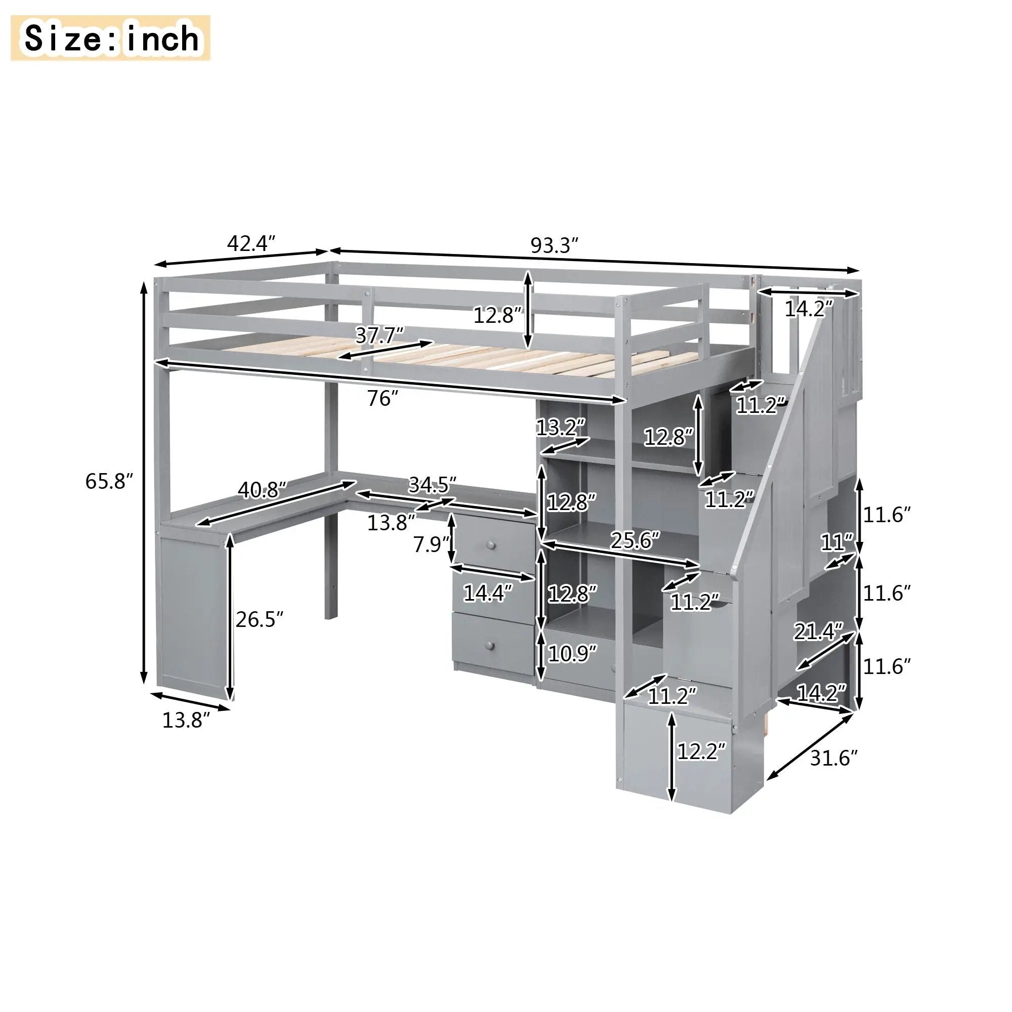 Loft Bed With L Shaped Desk, Drawers, Cabinet, And Storage Staircase by HouseOfZazla