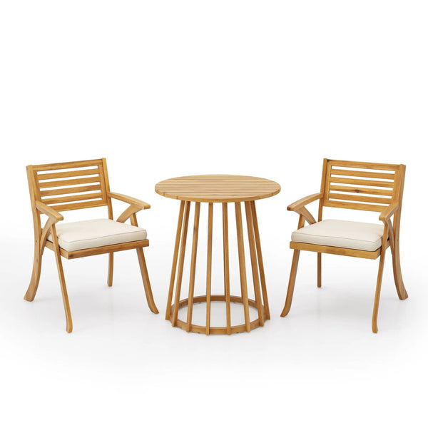 Outdoor 3 Pieces Dining Set With Cushions - Teak Wood