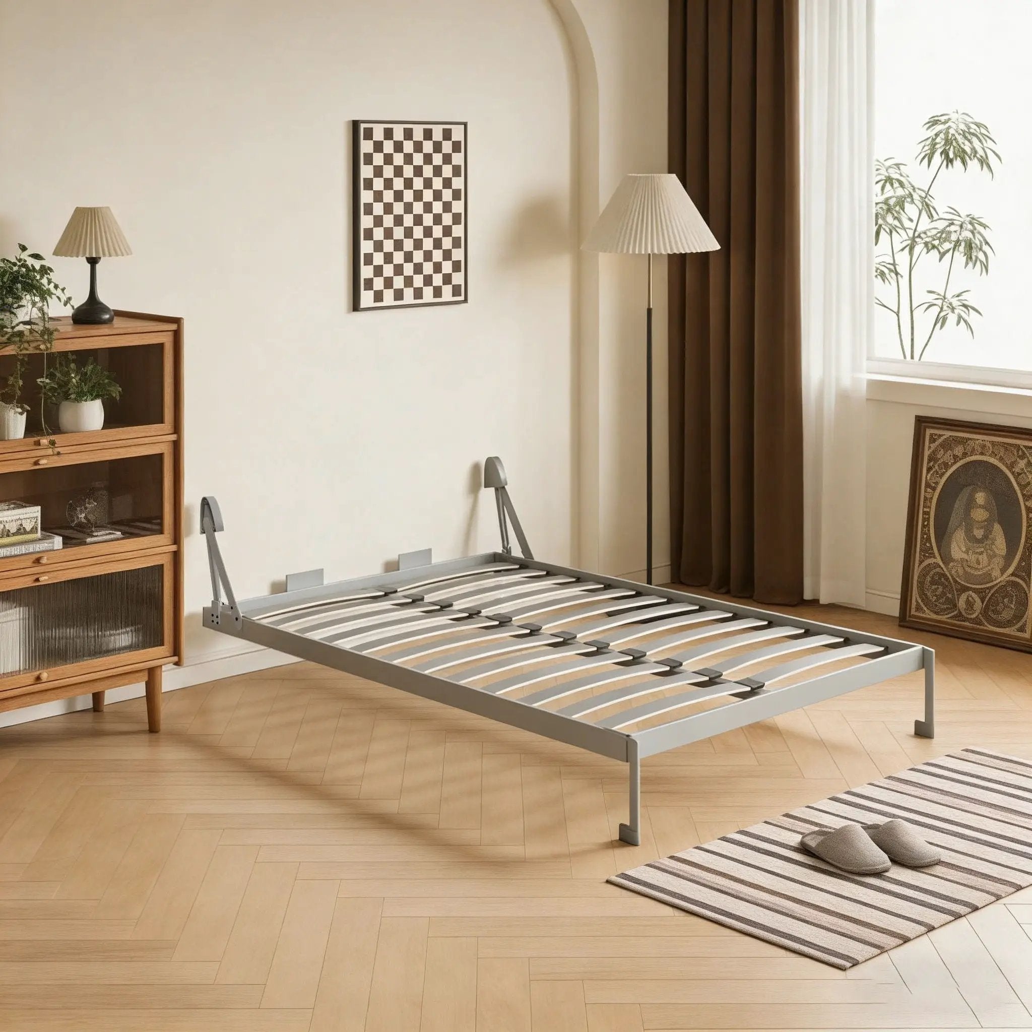 Queen Size Vertical Murphy Wall Cabinet Folding Bed With Automatic Legs - Gray by HouseOfZazla
