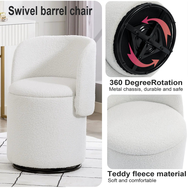Barrel Chair & Built In Storage, 360° Swivel - Beige by HouseOfZazla