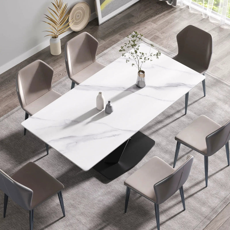 Modern Artificial Stone Straight Edge Metal X Leg Dining Table, 6 People by HouseOfZazla