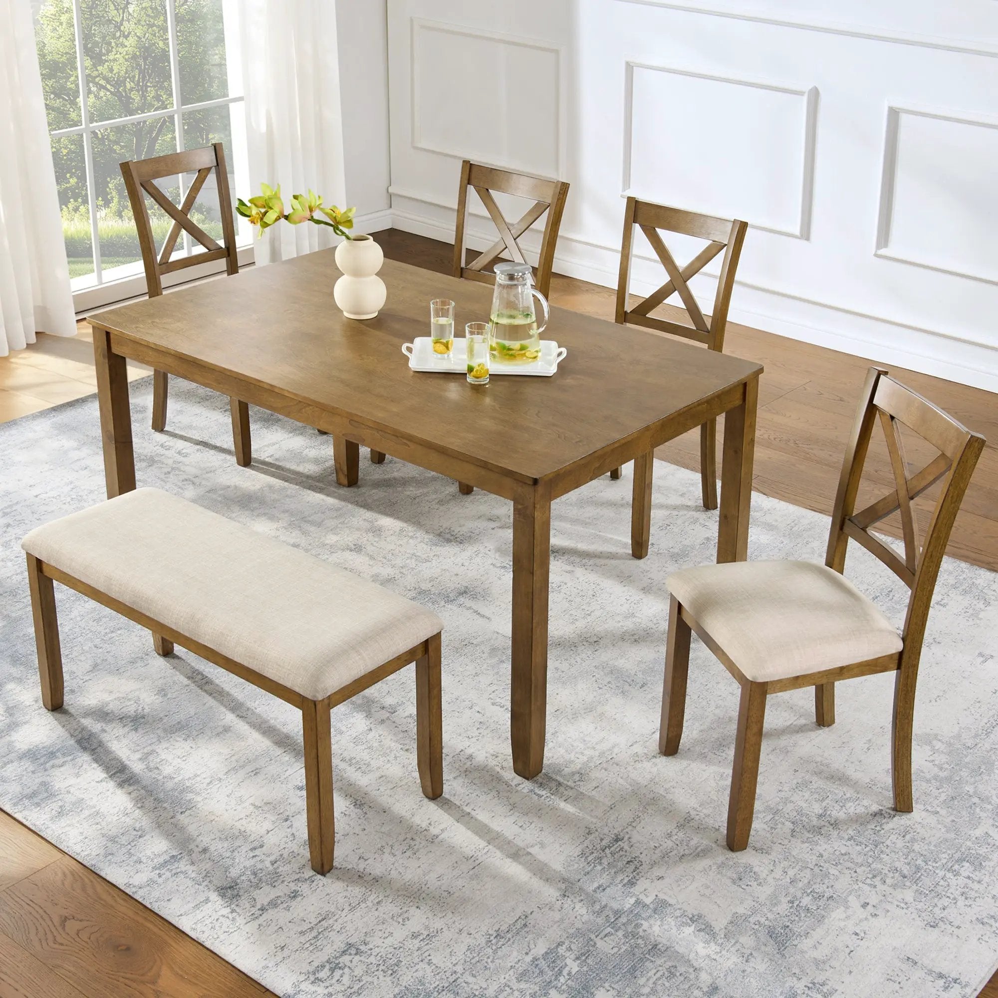 Oak Finish 6-Piece Dining Table Set by HouseOfZazla