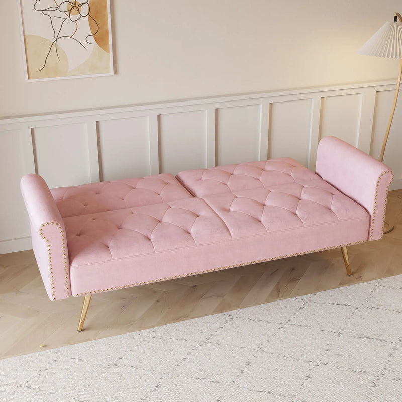 Luxurious Sofa Bed With Nail Head Trim And Matching Pillow