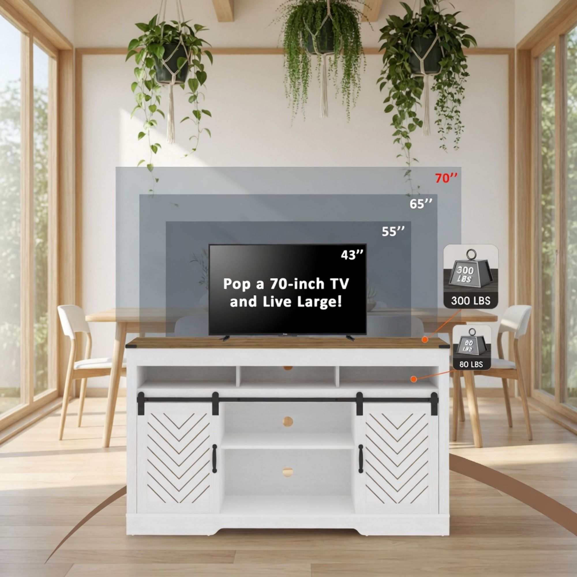 TV Stand With Sliding Barn Doors And Adjustable Storage - White / Oak by HouseOfZazla