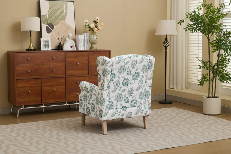 Modern Accent Chair with Retro Wood Legs and Floral Design by HouseOfZazla
