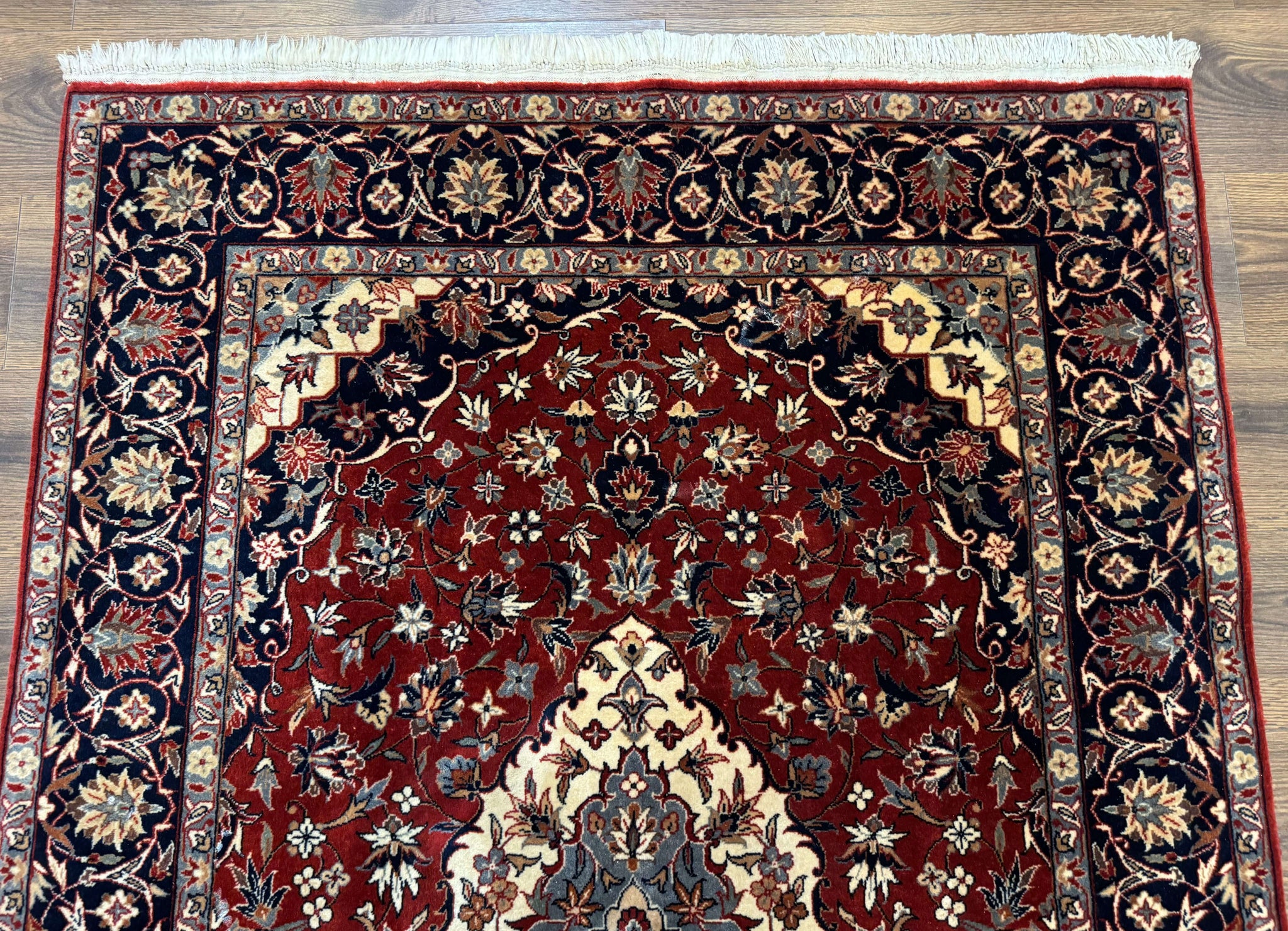 Sino Persian Rug 4x6, Traditional Wool Hand Knotted Carpet, Red Navy Blue, 225 KPSI by Jewel Rugs