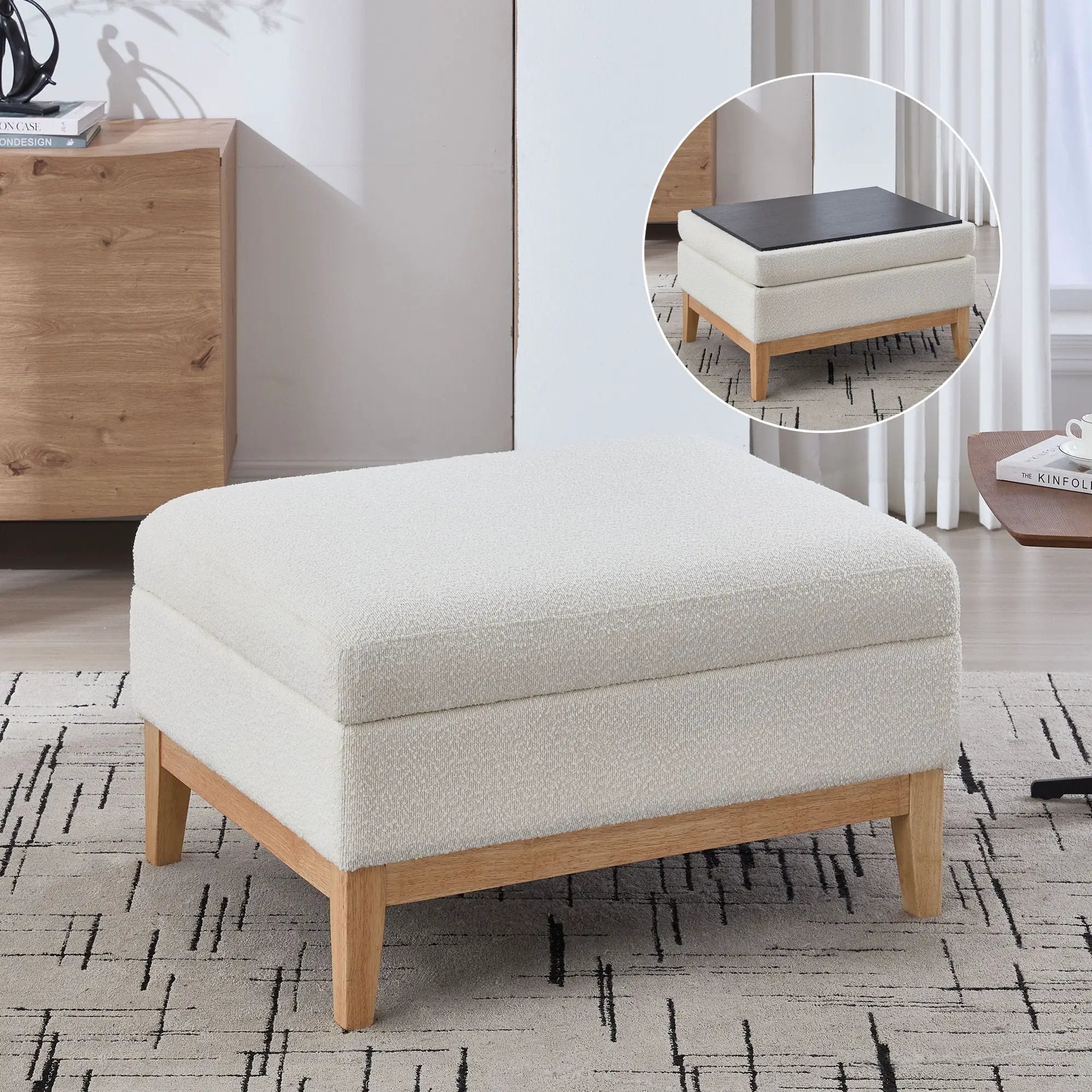 Upholstered Storage Ottoman With Reversible Lid Coffee Table, Foot Stool by HouseOfZazla
