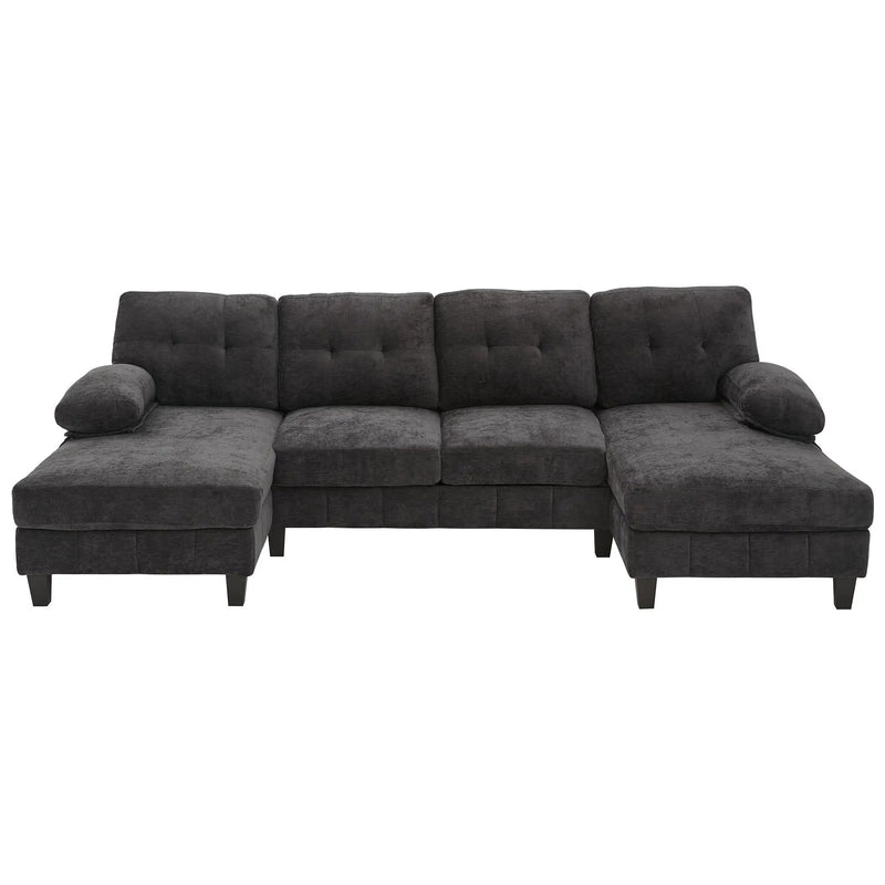 U-Shaped Sectional Sofa 103.5" Fabric Couch With Dual Chaise Lounges, Storage Pockets, Armrest Pillows by HouseOfZazla