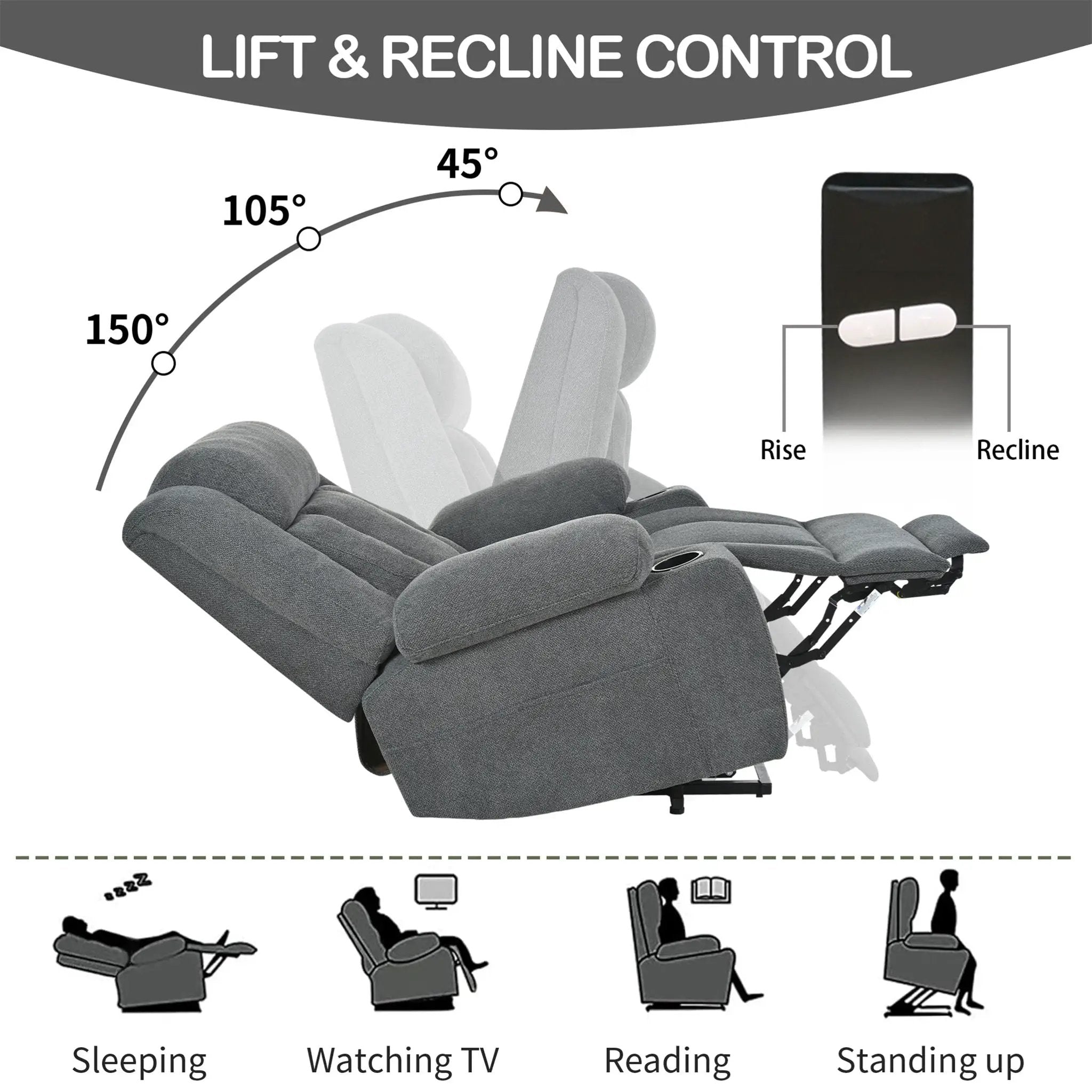 Power Lift Recliner Chair With Extended Footrest, Remote Control, Cup Holders, And Side Pockets by HouseOfZazla