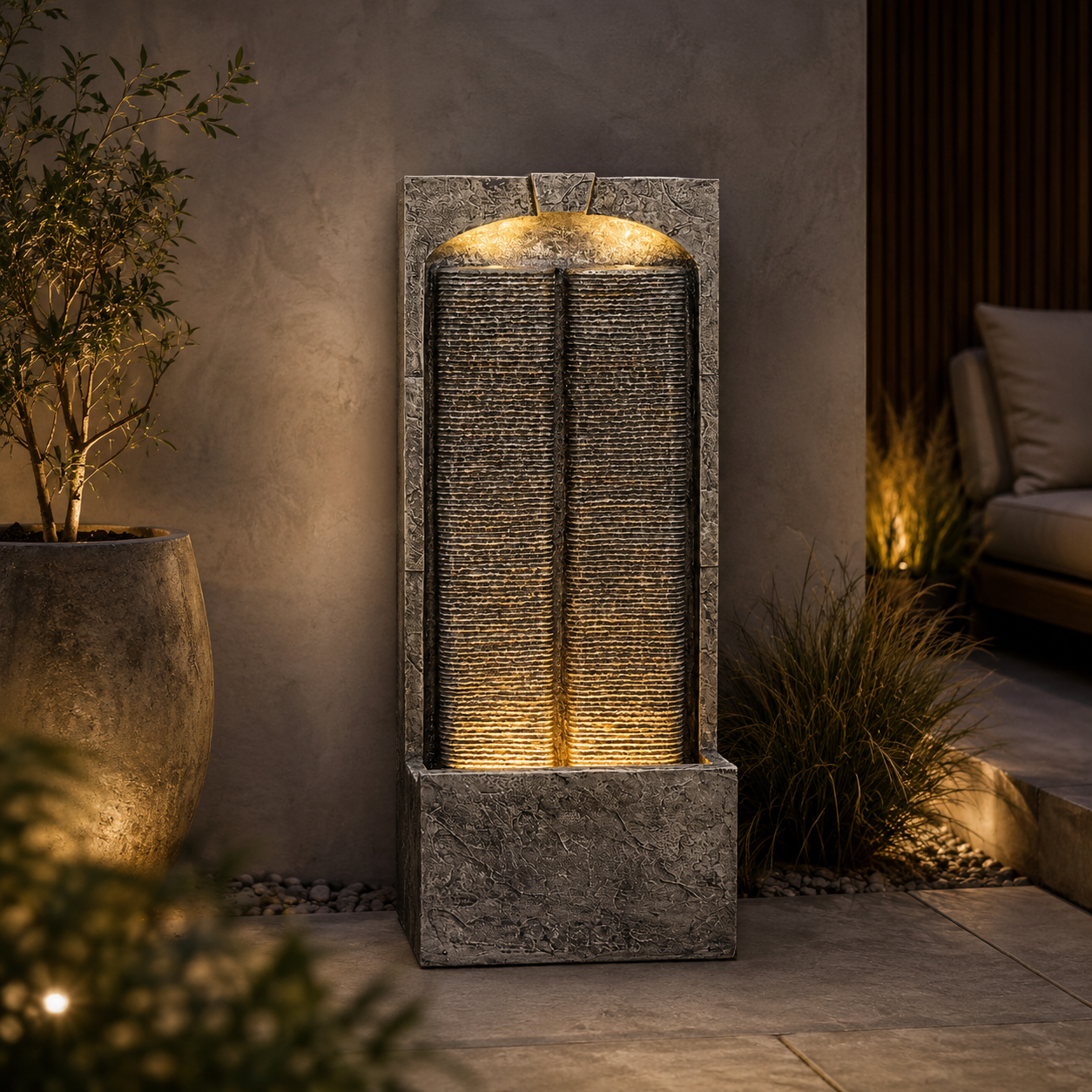 Outdoor Water Fountain Cascading LED Lights 39' H by HouseOfZazla