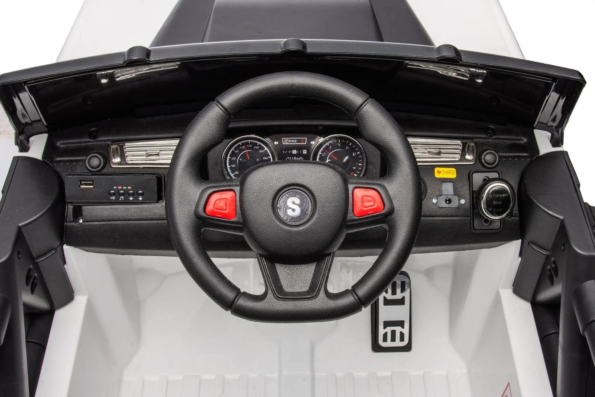 12V7A 30W*2 Four-Wheel Drive Seat One Button Start, Forward And Backward, High And Low Speed, Music, Front Light, Power Display, Two Doors Can Open, 2.4G R / C, Seat Belt Four Wheel Absorber by HouseOfZazla