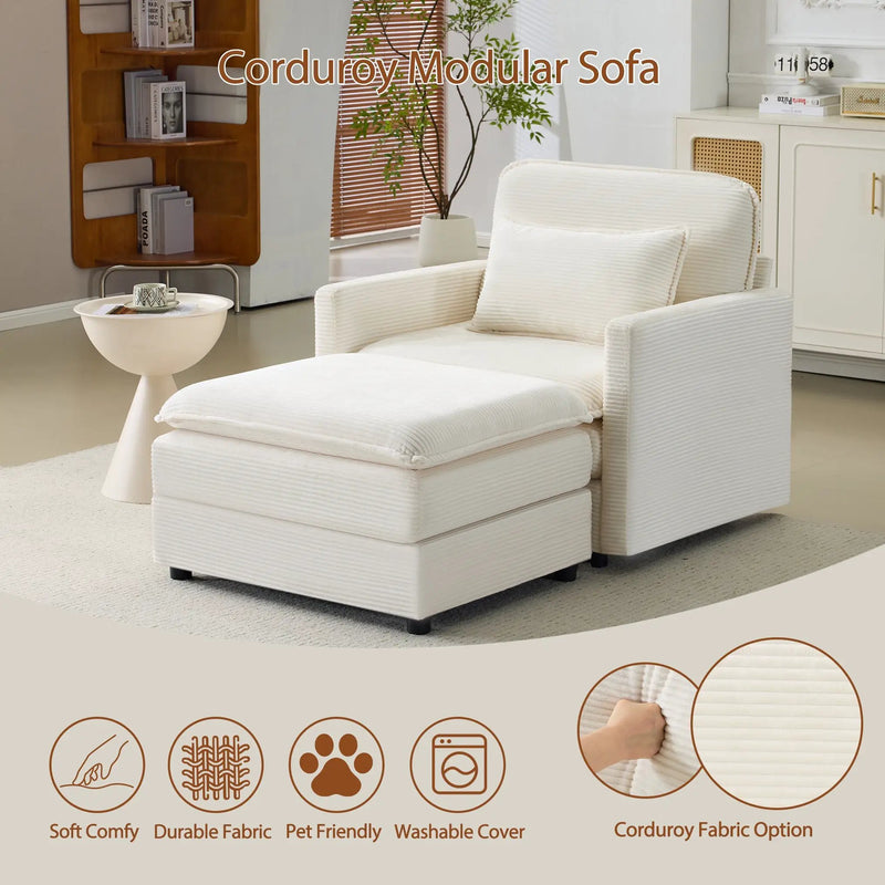 54" Plush Cloud Sofa: Modular Single + Ottoman Sofa with 22" by HouseOfZazla