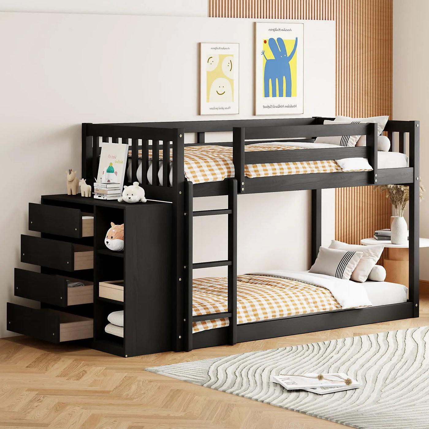 Bunk Bed With 4 Drawers And 3 Shelves by Unique Piece Furniture