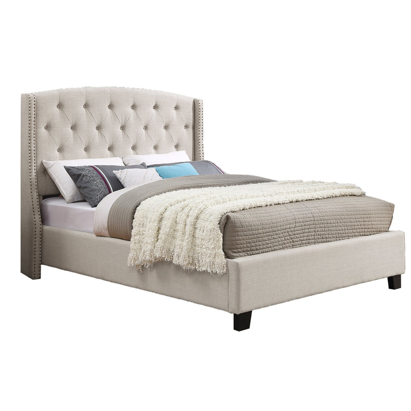 Astral 3-Piece Upholstered Bedroom Set, Tufted Wingback Bed with Two White Nightstands by HouseOfZazla