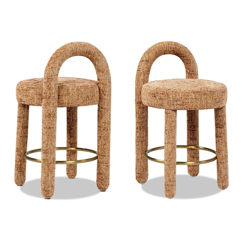 Penny Round Arched Fully Upholstered Counter Stool, Set of 2, Golden by HouseOfZazla
