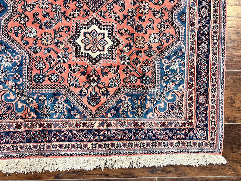 Persian Shiraz Rug 3x5, Geometric Tribal Rug, Wool Hand Knotted Vintage Carpet, Light Red & Blue, Signed by Masterweaver by Jewel Rugs