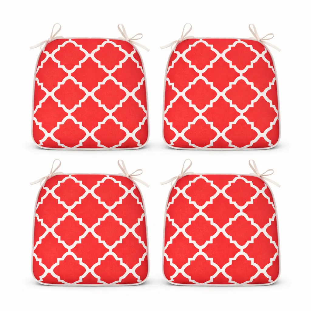 Outdoor Chair Cushions with Straps - Set of 4, Plaid Red by HouseOfZazla